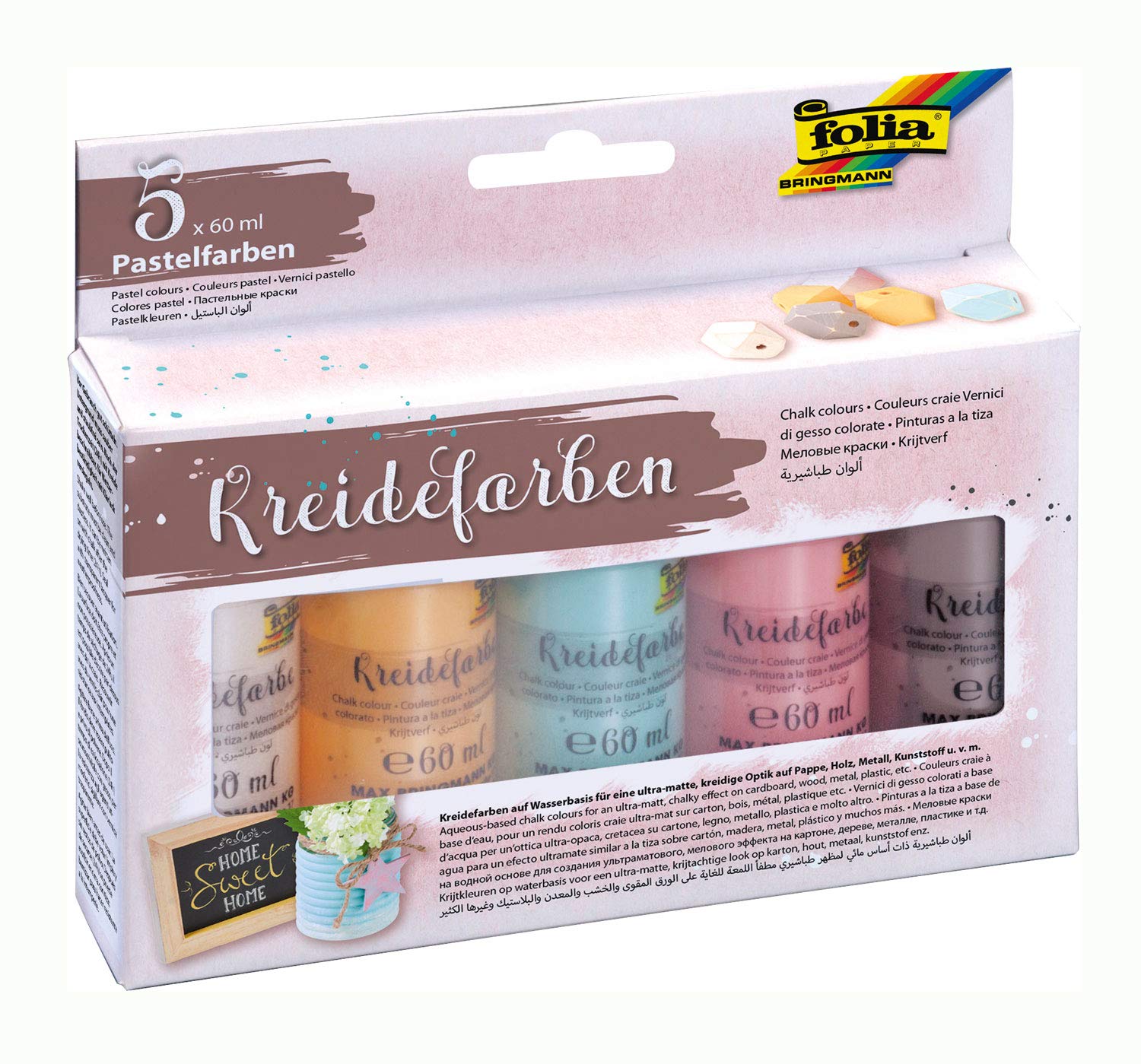 Folia 35019 Chalk (5 Pieces), Blue, Brown, Pink, White, Yellow, 175 mm, 35 mm, 140 mm