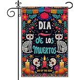 HOMETITUTE Dia de los Muertos Garden Flag 12x18 Inch Linen Day of the Dead Cat Sugar Skull Double Sided Mexican Halloween Porch Decoration