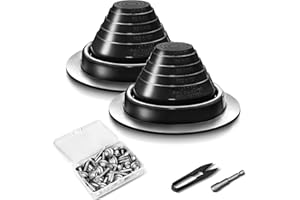 ACNOYEL #3 Metal Roof Vents Flashing, Pipe Roofing Boots Kit for Houses Fits Pipe Od 1/4" to 5", High Temp Silicone Roof Jacks Include Roofing Screws & Hex Socket and Scissors - 2 Pcs, Black