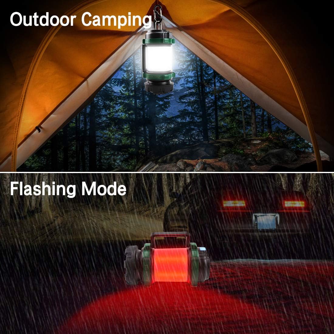 JAMIEWIN 3 in 1 Led Camping Lantern Rechargeable, Lantern Flashlight with 6 Modes, 4000mAh Power Bank Waterproof Camping Lights Torch for Hiking Exploration Hurricane Emergency Outdoor Indoor - - 