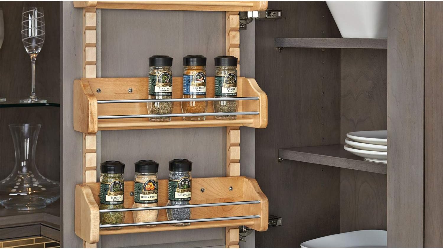 Milk is on the upper shelf. Шкафчик для специй на кухне навесной. регулируемая полка для шкафа. upper shelf. rev-a-shelf ras-ml-hdsc.