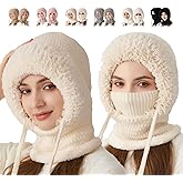 3 in 1 Beanie Hat with Scarf and Mask, 3 in 1 Beanie Hat for Women, Knitted Ski Scarf and Mask Set, Balaclava Hats