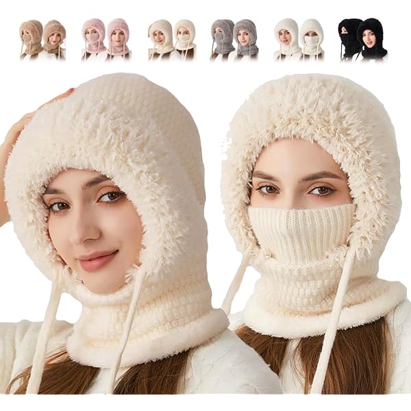 Women’s 3-in-1 Cold Resistant Beanie Hat Scarf Balaclava for Winter Activities 3 in 1 Beanie Hat with Scarf and Mask, 3 in 1 Beanie Hat for  main image 3