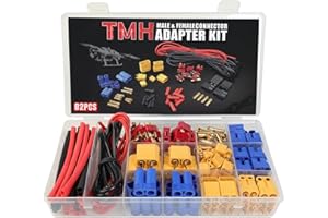 82 Pcs TMH T-Plug EC3 EC5 XT30 XT60 XT90 Male & Female Plug Adapter Connector with Silicone Wire + Heat Shrink Tube for RC ESC Lipo Battery Motor Accessories (82 PCS)