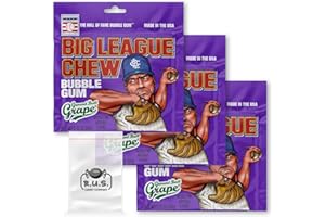 R.U.S. CANDY Big League Chew- Ground Ball Grape Flavored Shredded Bubble Gum- 3 Pack- 2.12oz each plus RUS Candy Company Pocket bag (Ground Ball Grape)