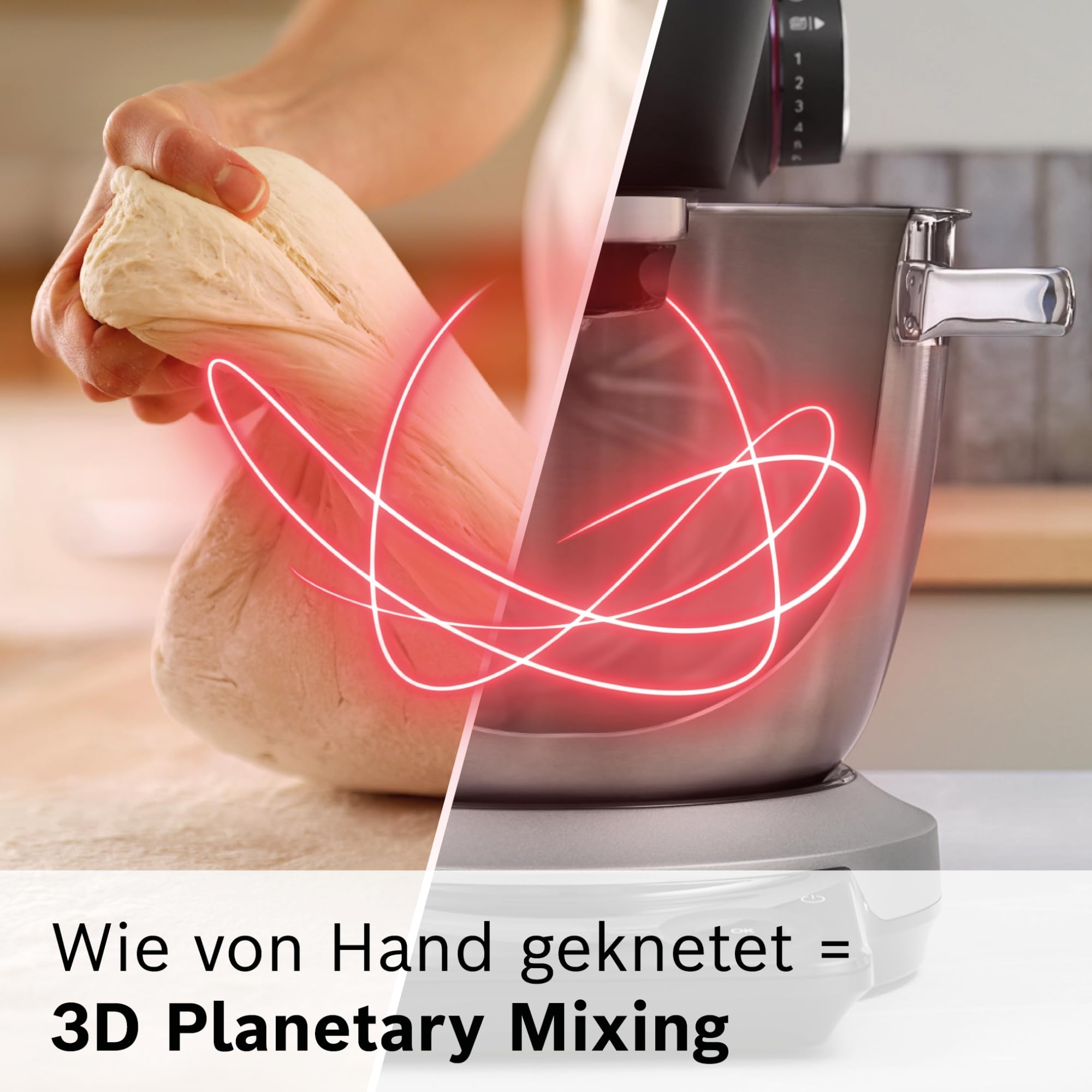 Bosch Küchenmaschine Serie 8, NEU, 9 Automatikprogramme, Waage, Timer, 7 Stufen, 6l Edelstahl-Schüssel, Knethaken, Rührbesen, Silikonbesen, spülmaschinenfest, 1.800 W, MUMS8ZS00 5