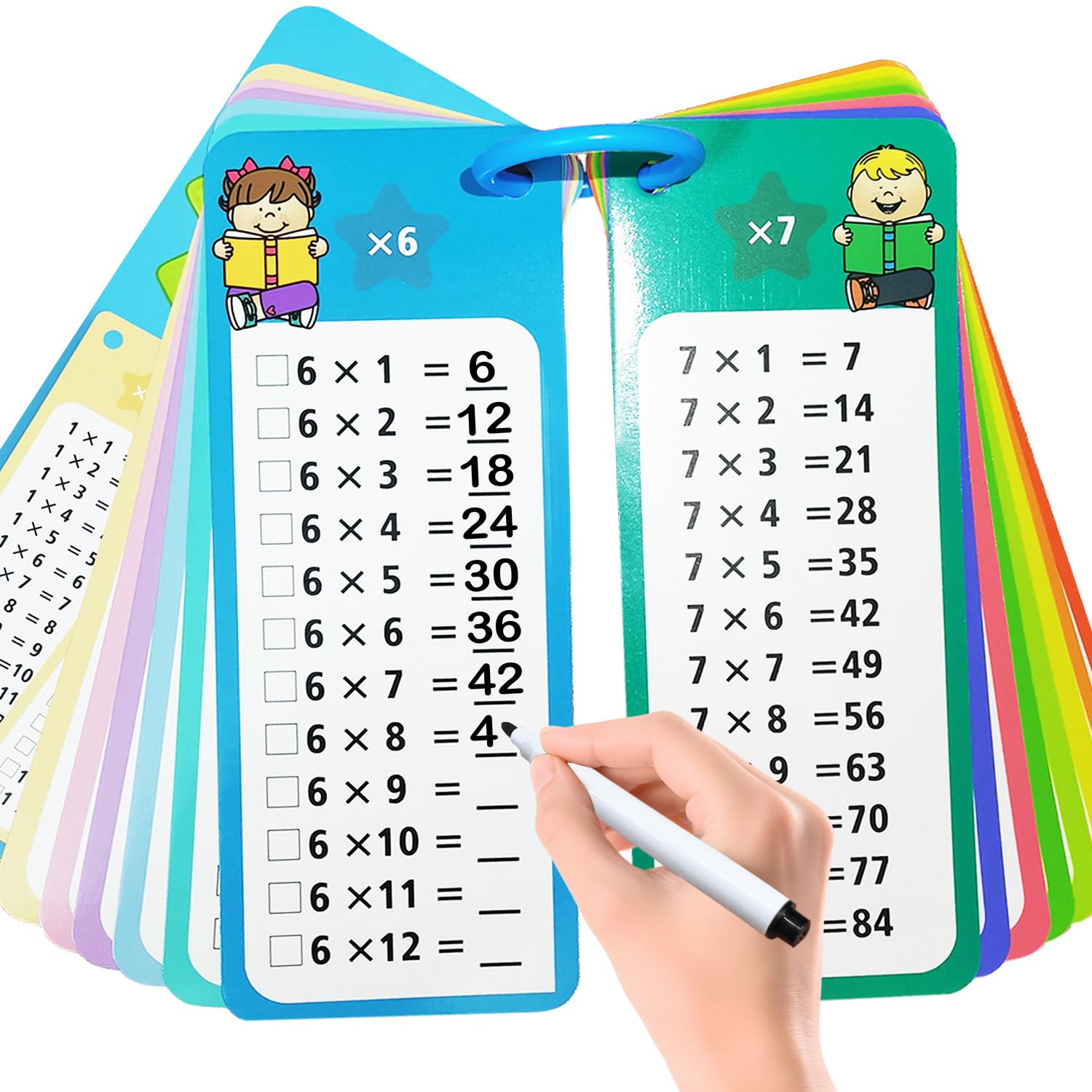 Photo 1 of 1-12 Multiplication Flash Cards, Large Math Times Table Flashcards Chart, with 15 Cards, 2 Dry Erase Markers, 1 Rings, Educational Multiplication Game for Kids, 1st, 2nd, 3rd Grades Classroom Home