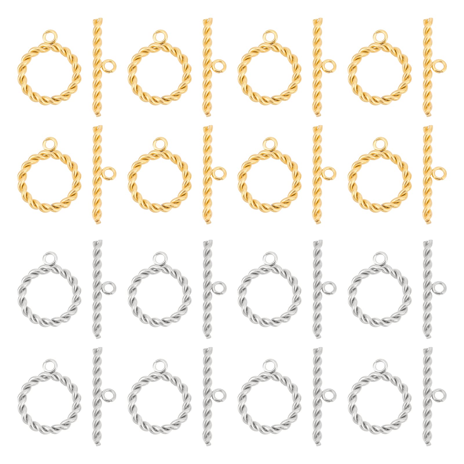 UNICRAFTALE about 16 Sets Toggle Clasps 2 Colors Stainless Steel Round Twist Ring Toggle Connectors Metals OT End Clasps Connectors T Bar Closure Clasp for Necklace Bracelet Jewelry Making 18mm