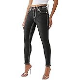 True Religion Women's Jennie Mid Rise Skinny Jeans – Big T Stitching & Flap Back Pockets
