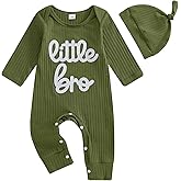 Kavousa Newborn Baby Boys Romper Long Sleeve Little Brother Letter Print Ribbed Bodysuit Jumpsuit Infant Coming Home Outfit