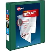 Avery Heavy-Duty 3 Ring Binder, 1.5" EZD Rings, 1 Green Binder | For Heavy School, Home and Office Use, DuraHinge Tear-Resistant Spine, DuraEdge Split-Resistant Sides, Clear View Covers