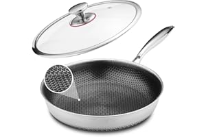 Lazycorner Non Stick Frying Pans Skillet with Lid, 12 Inch Stainless Steel Kitchen Cookware Pots, Non Toxic Healthy Induction