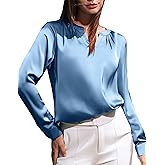 GRACE KARIN Women Blouses Dressy Casual Long Sleeve, Satin Silk Shirts for Work, Basic Tops V Neck, Fashion Outfits Trendy