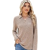 Alexis Leroy Womens Sweatshirts Long Sleeve 1/4 Pullover Polo V Neck Loose Casual Tops