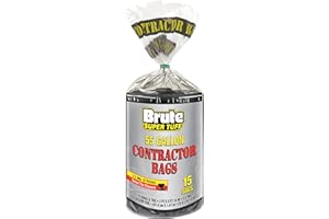 Brute Super Tuff Heavy Duty Contractor Bags, Extra Large Trash Bags, Twist Tie Closure, Black, 55 Gallon, 15 Count