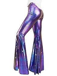 Womens Sequin Flare Pant Sparkly High Waisted Leg