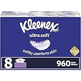 Kleenex Ultra Soft Facial Tissues, 8 Flat Boxes, 120 Tissues per Box (960 Total Tissues)