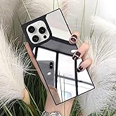 LUVI Compatible with iPhone 16 Pro Mirror Rectangle Case for Women Makeup Cute Luxury Glossy Glass Mirror Design with Silicone Bumper Slim Thin Fashion Protective Shockproof Cover Silver
