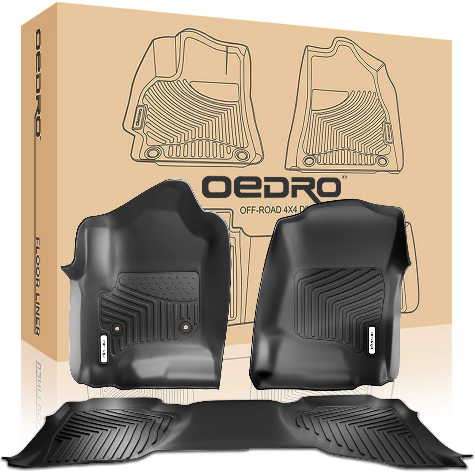 oEdRo Floor Mats Liners Compatible for 2014-2018 Silverado/Sierra 1500 Extend/Double Cab,2015-2018 2500/3500 HD Extend/Double Cab,Includes 1st & 2nd Row Front and Rear