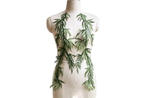 MICROHEAL Leaves Vine Lace Applique Green Forest Lace Appliques Lace Motif Trims Embroidery Sewing Patches for Craft Projects (1 Mirror Pair,Green)