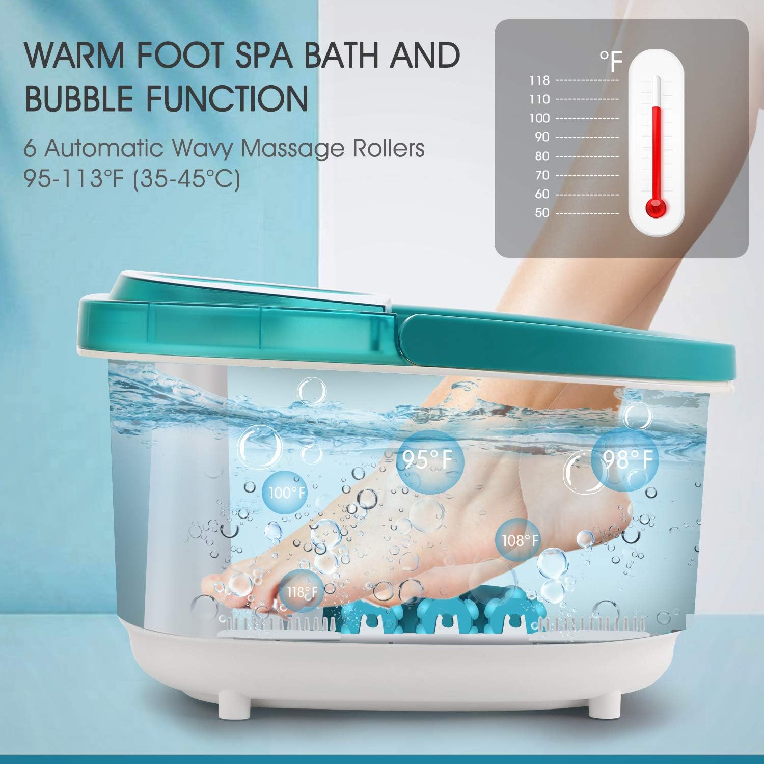 Foot Spa Bath Massager with 6 Automatic Masssage Rollers, Heat, Bubbles and Vibration, 30-60mins Timer & Temprature Settings, Pedicure Tub Soothe Your Tired Feet for Home Office Use: Health & Personal Care
