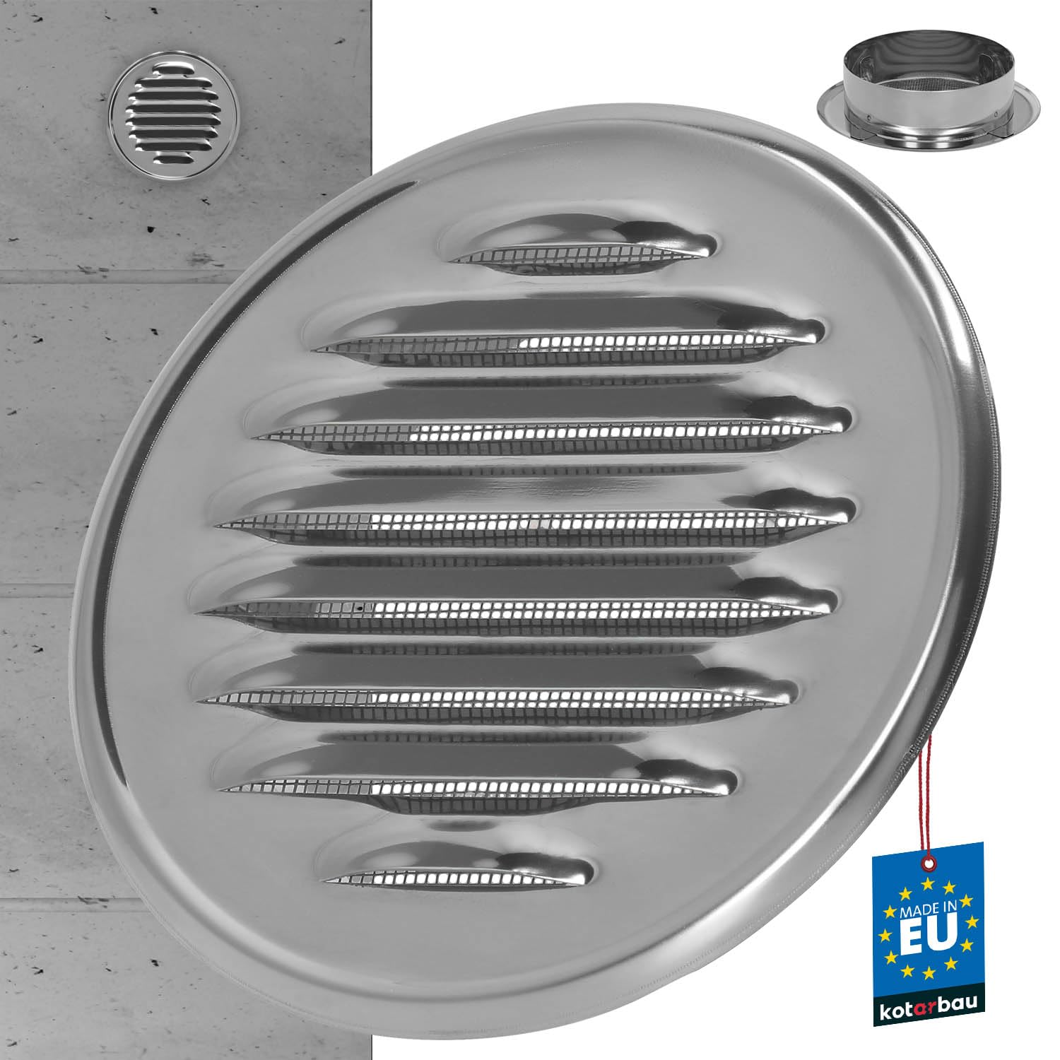 KOTARBAU - Round Ventilation Grille - 130 mm - Stainless Steel – Exhaust Grille with Screw Mount, Insect Protection, Airflow, Louvered