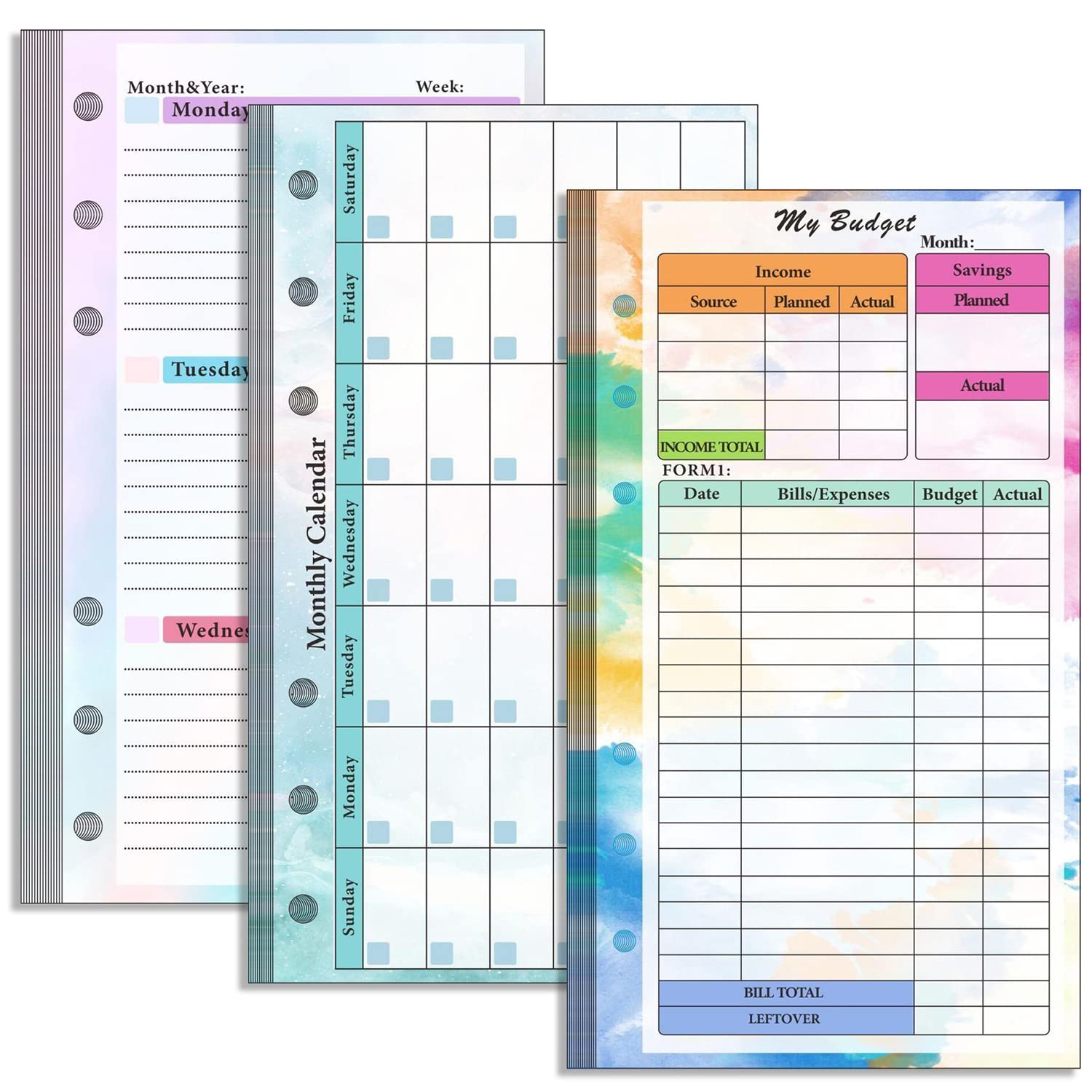 A6 Budget Planner Refill, Prefdo 82 Sheets Weekly Planner Monthly Calendar Inserts 6-Hole Budget Planner for A6 Budget Binder Cover, Binder Money Organiser for Cash, Saving (Set 2)