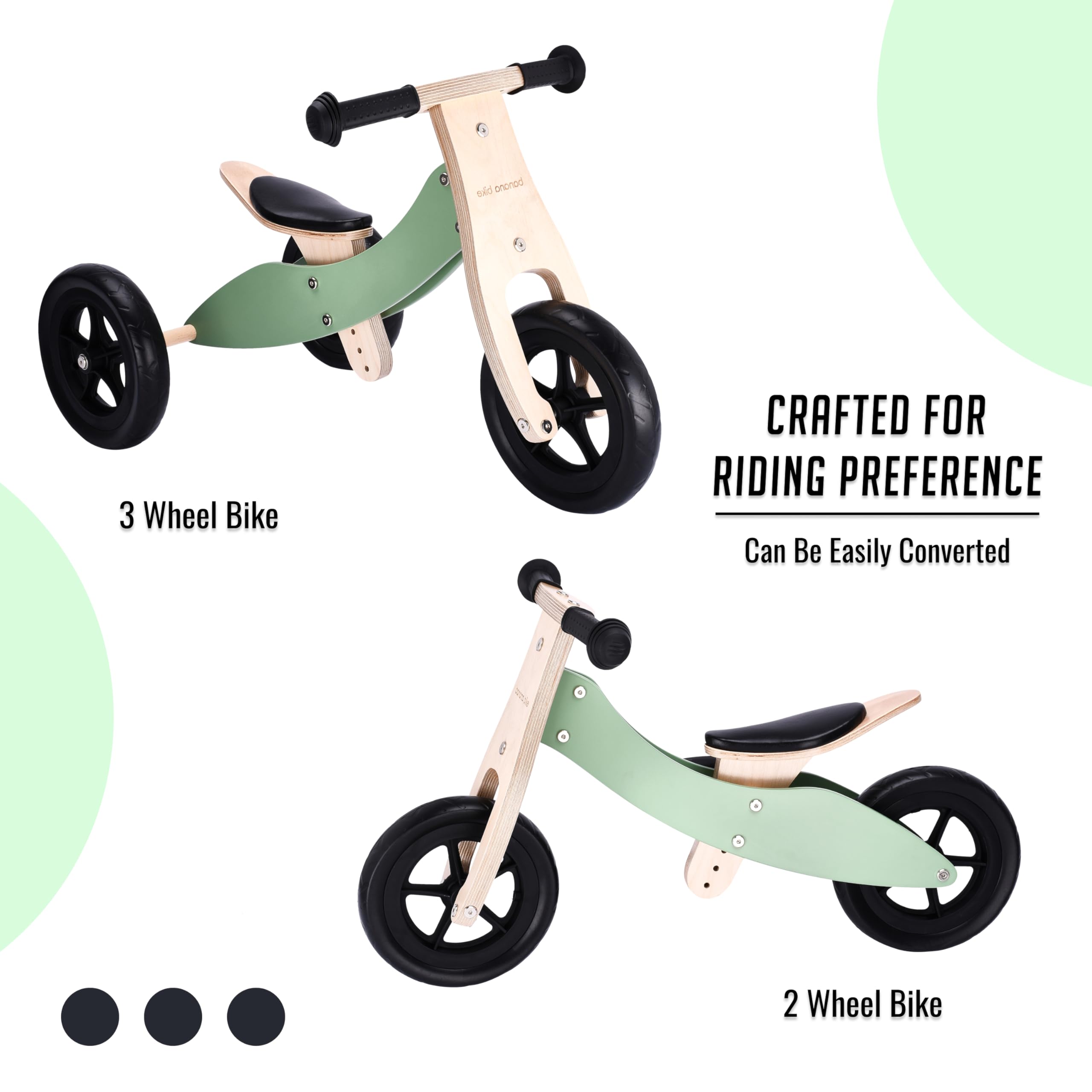 banana bike Toddler Wooden Balance Bike - No Pedals Tricycle - Puncture Proof Tires, Ergonomic and Durable - Birthday Gift for Boys and Girls - Ideal for Kids - 29.9''x16.9'' (Green)