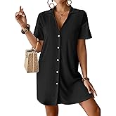 Bsubseach Terry Cloth Swim Cover Up 2026 Button Down Women Swimsuit Coverup Short Sleeve Blouse Beach Shirt Vacation Wear