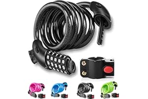 Bike Lock, 4 Feet Bicycle Locks Cable, Heavy Duty Anti Theft，High Security 5 Digit Resettable Combination Coiling Mountain Bi