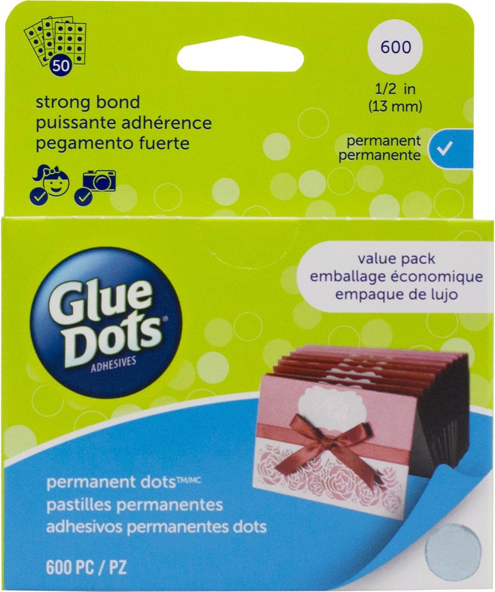 Glue Dots 11350 0.5 in. Glue Dots Permanent Sheets Value - Pack of 600