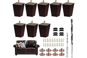 Txcucc Sofa Legs Square Bed Feet 3 inch Wood Replacement Leg for Furniture Set of 8, Dark Brown…