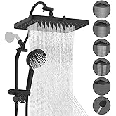 Hibbent cUPC Certified 13'' Shower Head Combo, High Pressure 5 Spray Rainfall Showerhead, 10 Spray Mode Handheld, All Metal Easy Reach 4-way Diverter Arm with Pause Mode, 71'' Hose and Holder, Black