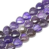 Fashewelry 18pcs Heart Natural Amethyst Stone Beads Faceted Tumbled Chakra Gemstone Purple Crystal Healing Loose Spacer Beads for Earring Bracelet Necklace Valentines Day Jewelry Making 10x10mm