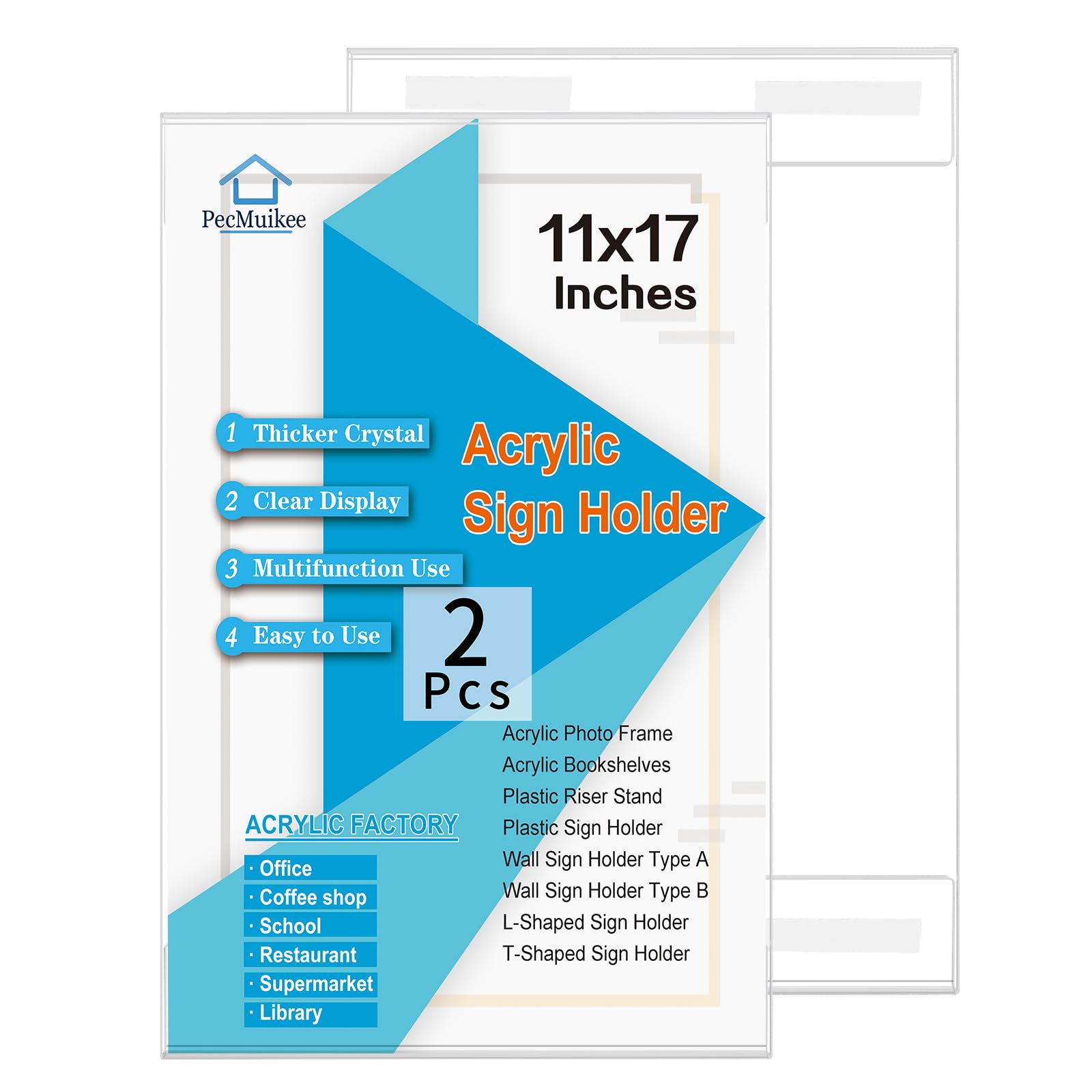Photo 1 of PecMuikee Acrylic Sign Holder 11 x 17 Horizontal Wall Mount Sign Holders Clear Acrylic Frame with Double Sided Tape Clear Poster Frames Plastic Sign Holder for Office, Home, Landscape, 2 Pack