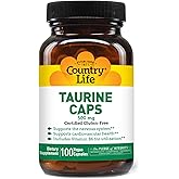 Country Life Taurine Supplement 500mg - Supports Cardiovascular and Nervous System- 100 Capsules