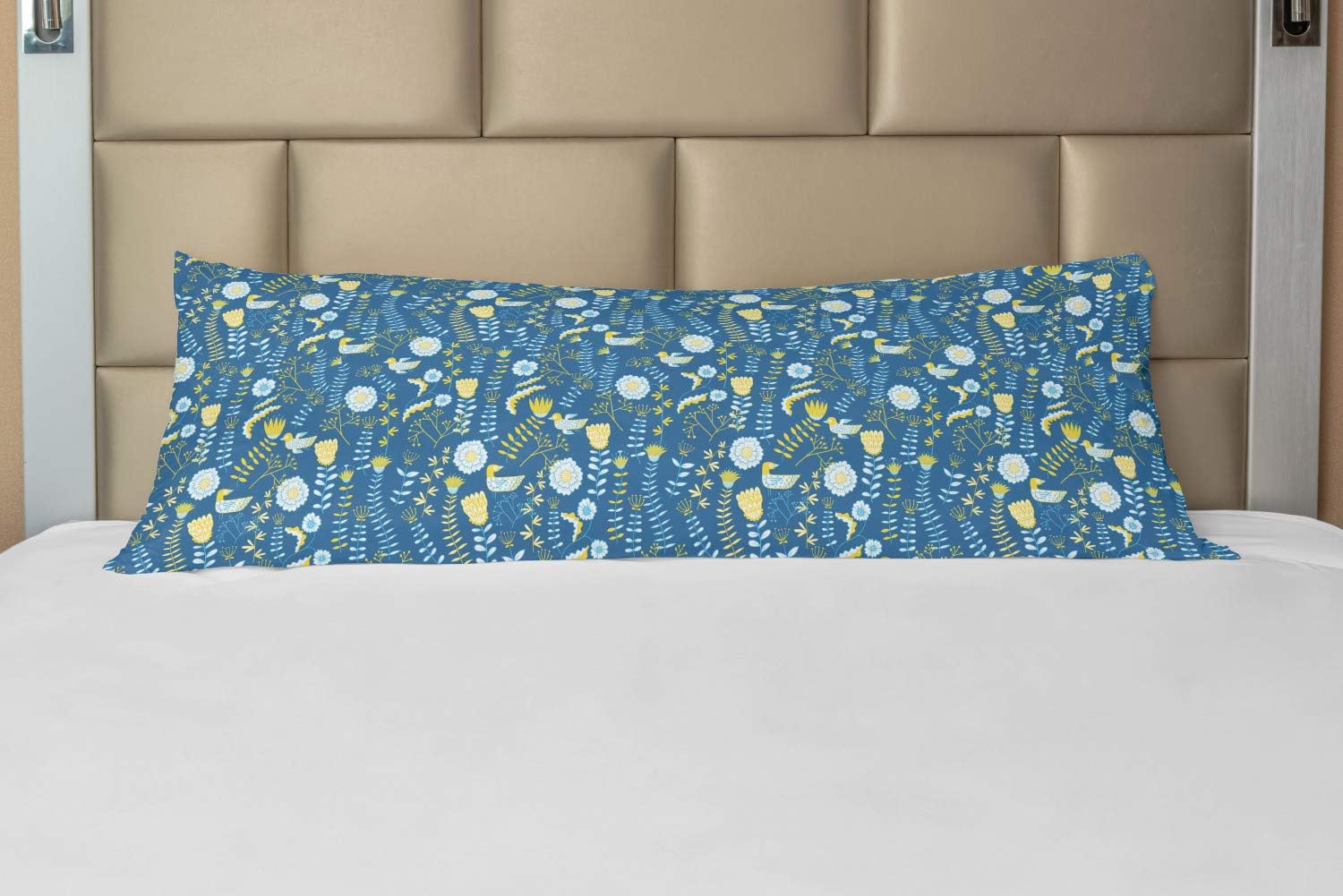 Lunarable Blue Floral Body Pillow Case Cover