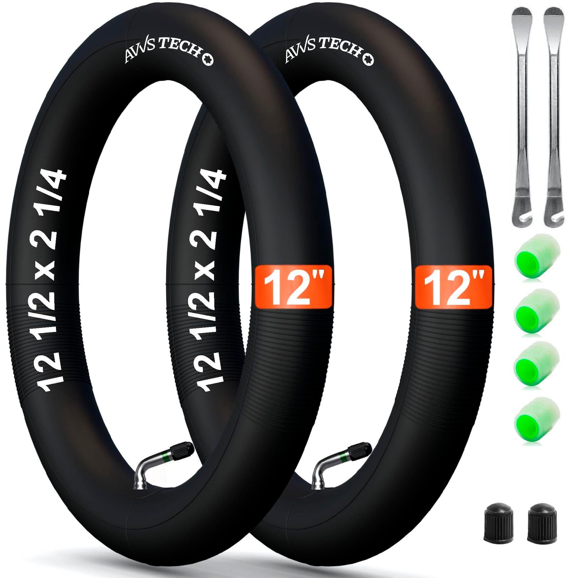 Tube 12 1/2 x 2 1/4 (57-203) 12" valve 45° AV | For stroller, kids’ bike and tricycle | 2 levers included | Compatible 12" tires – AVVS tech