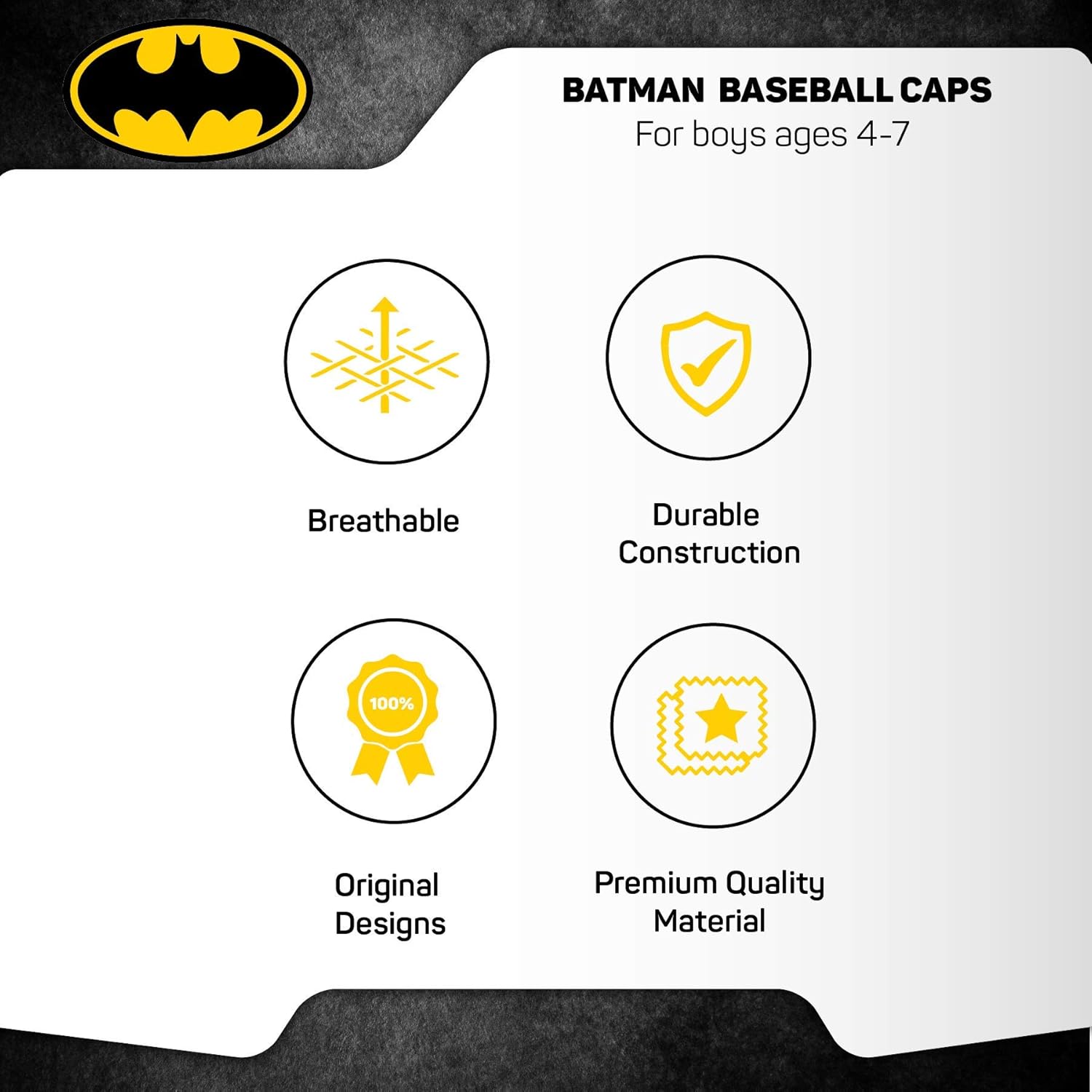 DC Comics Toddler Hat for Boy’s Batman Kids Baseball Cap 3D Design, Black/Grey, Age 4-7: Clothing