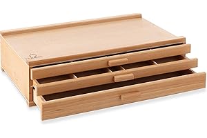 7 Elements 3 Drawer Wooden Artist Storage Supply Box for Pastels, Pencils, Pens, Markers, Brushes and Tools