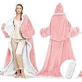 Wearable Heated Blanket with Foot Pocket, Electric Wearable Throw Blanket with Sleeves, Hood, Portable Heated Blanket with 8 Heat Settings, 1-10 Hours Auto Shut-off, Gift for Family, Friends, 50*70"