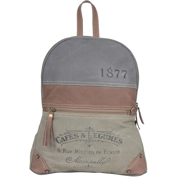 MYRA BAG Old Howard Lg Backpack Sustainable Recycled Natural Materials Handmade Amazon.com | Myra Bag Classy Leather & Upcycled Canvas  main image 3