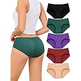 voenxe Cotton Underwear Women Hipster Brief Panties,Breathable Women's Full Coverage Bikini,Soft Workout Ladies Undies,5 Pack