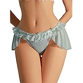 OYOANGLE Women's Lingerie Lace Ruffle Panties Bowknot Mid Waist Thongs Underwear