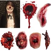 Halloween Temporary Tattoo - Bloody Wound Tattoos Realistic Blood Stickers Fake Scary Face Zombie Makeup Tattoos for Cosplay Party Masquerade Prank Prop Decorations for Women Man Adults (6 Sheets)