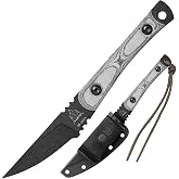 Tops Knives Street Scalpel Fixed Blade Knife with Kydex Sheath, Full Tang | Made in USA with Full Tang Design, Black Traction Coating, Black Linen Micarta Handle and Kydex Sheath