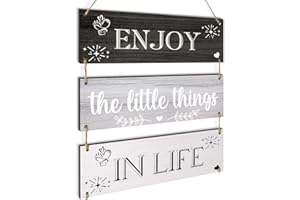 Jetec Enjoy The Little Things in Life Wall Decor,family Hanging Wood Sign Rustic Wooden Wall Decor Board Decorative Plank Hanging Sign for Living Room Bedroom Outdoor(Gray Series)