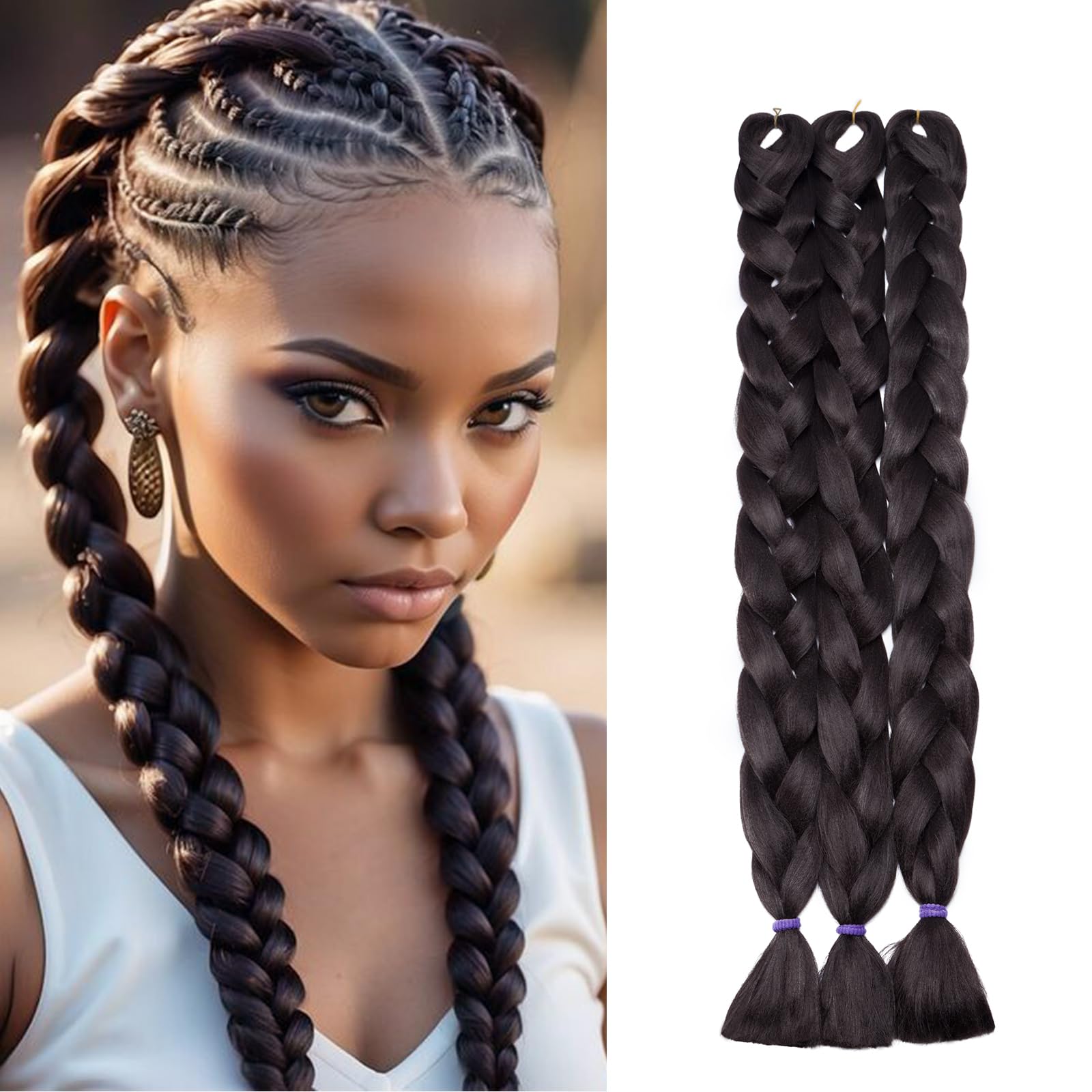 Silk-co Ombre Braiding Tones Hair Synthetic Braid Hair Extensions Afro Jumbo Braids 3 Bundles 41" [495g, Dark Brown] — image 1