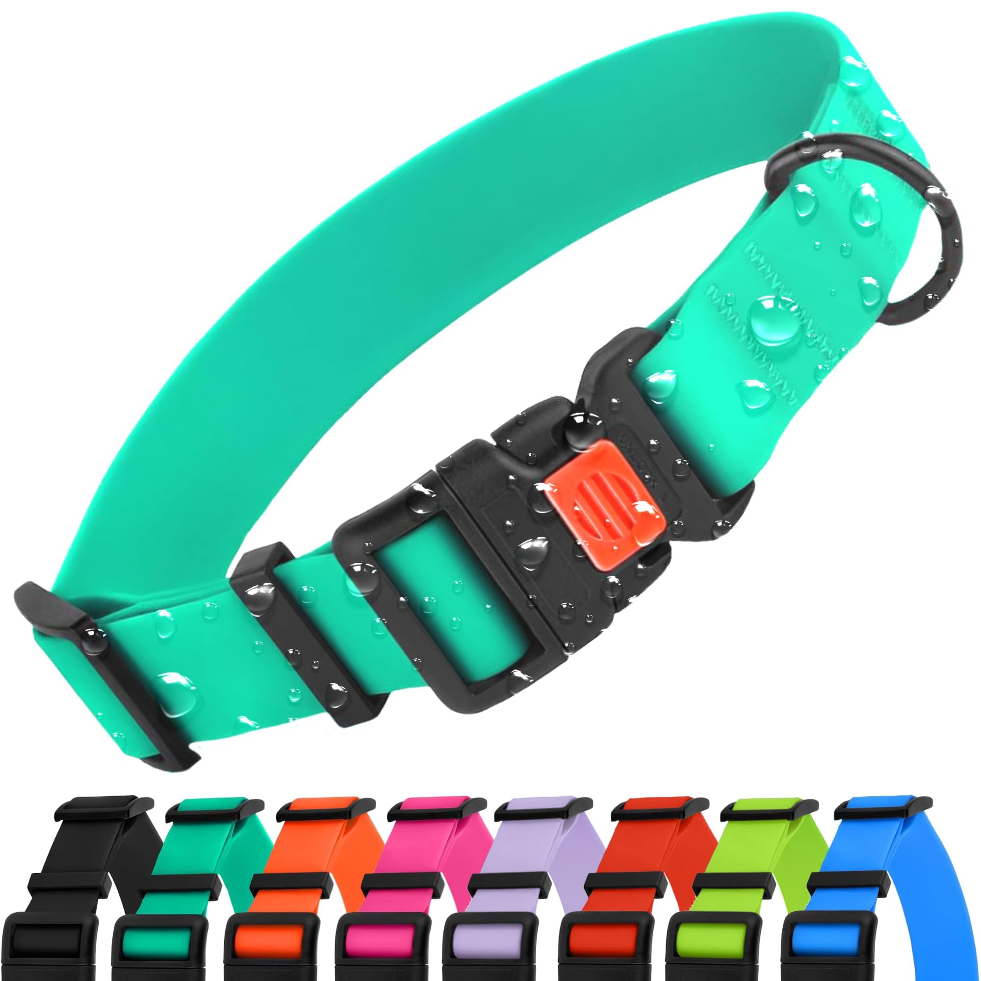 CollarDirect Waterproof Dog Collar - Silicone, Plastic Collar, Odor-Resistant, Easy to Clean, For Large, Medium, Small Dogs - Adjustable Collar with Breakaway Buckle (Neck Fit 12"-16", Mint Green)