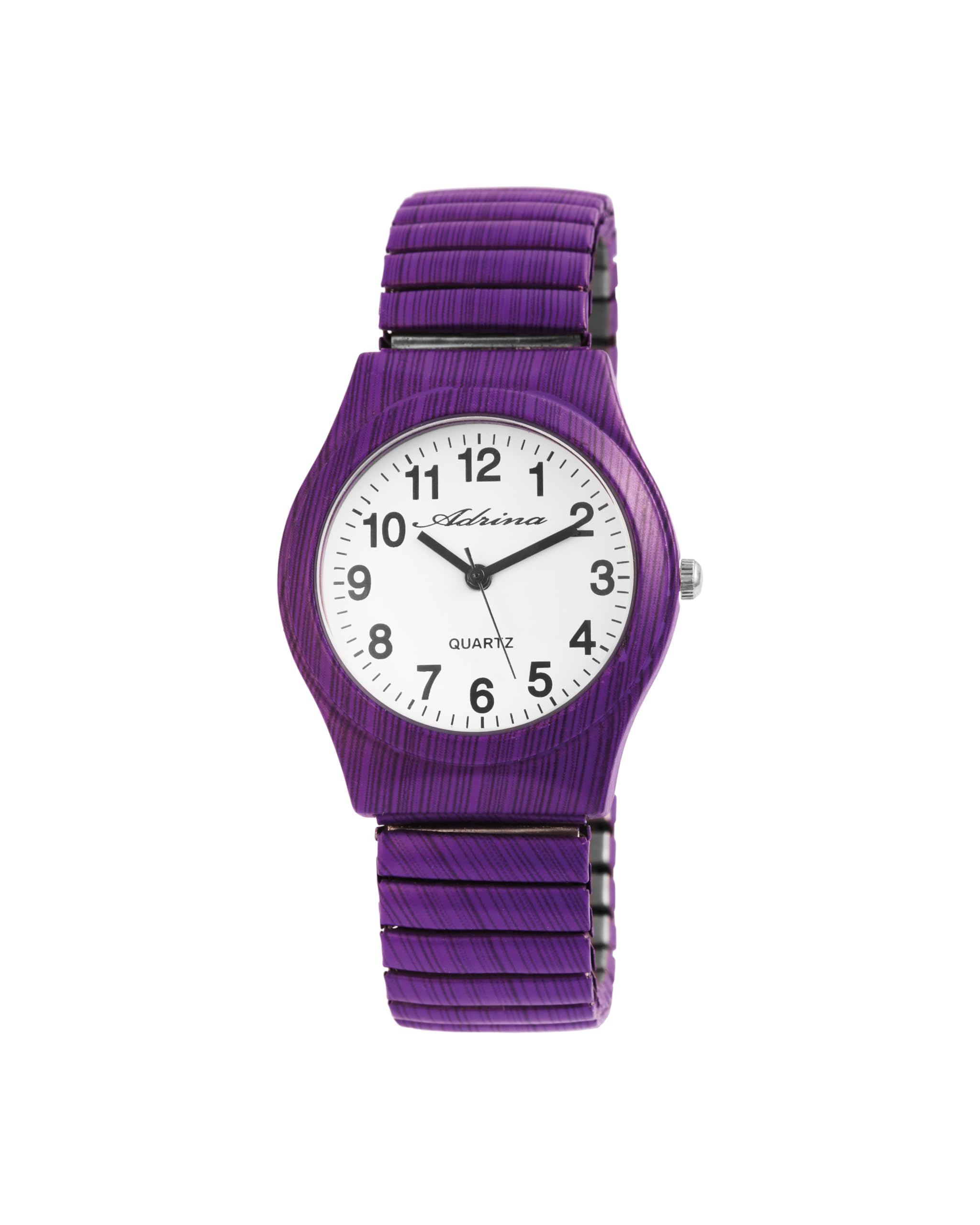 Adrina Women's Watch Stainless Steel Pull Bracelet Large Numbers Length 18cm Diameter 34mm Width 18mm Gifts for Women, purple, Bracelet